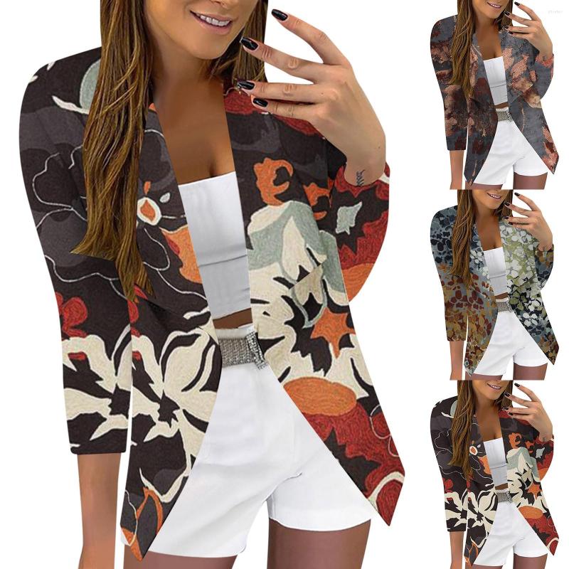 

Women' Suits Juniors Heavy Jacket For Women Casual Print Three Quarter Sleeve Open Front Notched Collar Suit Cardigan Office Ladies, Green