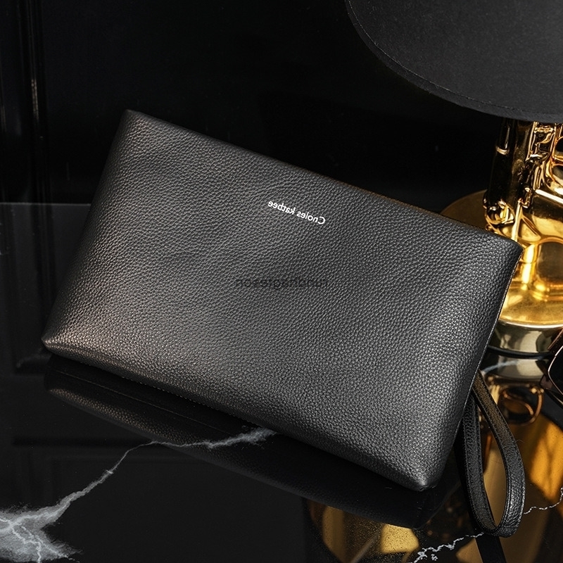 

Genuine Leather Cowhide handbag men's handbag Large capacity envelope bag iPad handbags clip bag Wristlet Clutch wallet, Black - top layer