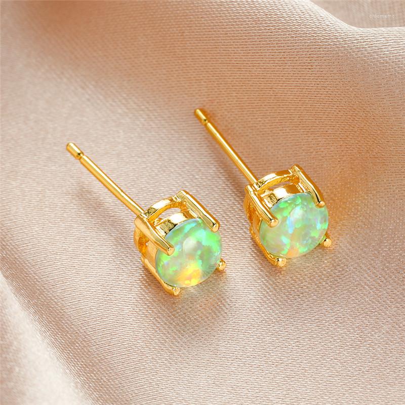 

Stud Earrings Cute Female 6mm Round Opal Jewelry Luxury Gold Color Wedding Earring Vintage Blue White Green Small For Women