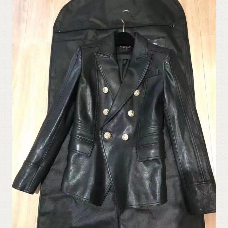 

Women's Leather Natural Women Lambskin Jacket Long Sleeves Sheepskin Coat H218, Black