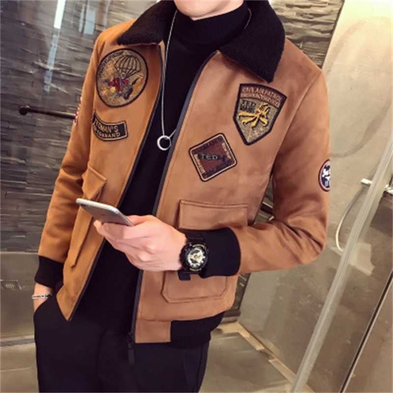Bomber Jackets Red Mens Pilot And Coat Fur Collar Erkek Khaki Winter Slim Fit Deerskin Parka Velvet Wholesale