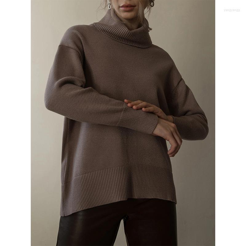 

Women's T Shirts Women's Solid Color Turtleneck Sweater Autumn And Winter Warm Comfortable Loose Classic Style Front Short Back Long, Khaki
