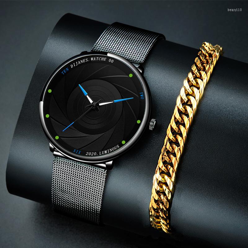 

Wristwatches Fashion Mens Watch Stainless Steel Mesh Band Bracelets Watches Quartz Wrist Men Business Simple Clock Relogio Masculino, As shown 4