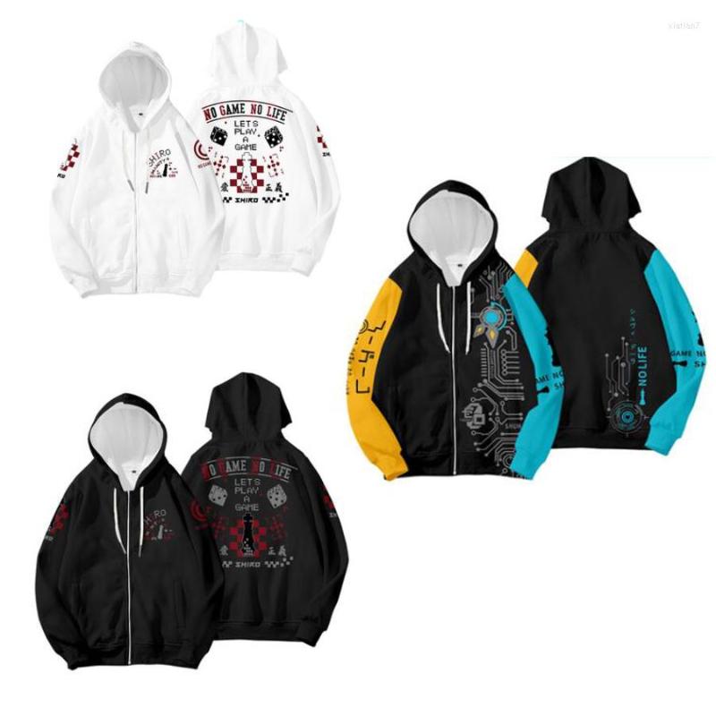 

Men's Hoodies Anime NO GAME LIFE 3D Print Zip Up Women/Men Sweatshirts Sora Shiro Jibril Cosplay Zipper Hooded Jacket Outerwear, Hoodie 10