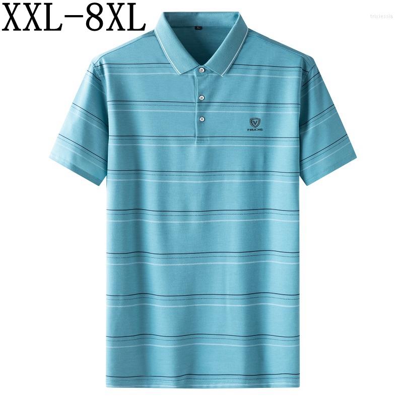 

Men's Polos 8XL 7XL 6XL Business Mens Polo Shirts Striped Summer Shirt Men Short Sleeve Lapel Male Loose Fashion Top Hombre, Black