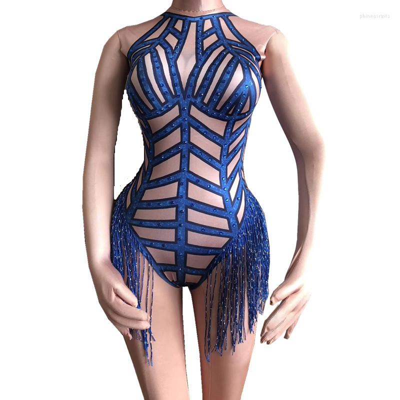 

Women's Two Piece Pants 4 Colors Sparkly Crystals Tassels Sleeveless Bodysuit Sexy Women Dance Teams Jazz Costume Bar Party DJ Show Latin, Silver