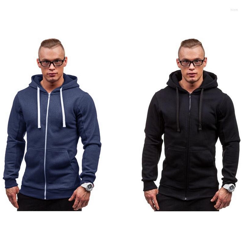 

Men's Hoodies 2 Pcs Men's Solid Color Hoodie Casual Velvet Hooded Jacket Coat Sweatshirt Pullover XL Blue & Black