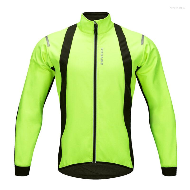 

Racing Jackets WOSAWE Cycling Jersey Long Sleeved Waterproof Windproof Breathable Reflective Zipper Polyester Sport For Mountain Biking, Green