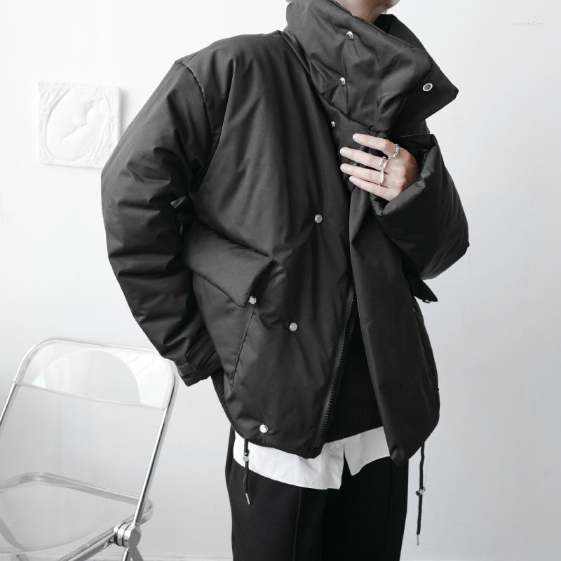 

Men's Down 2022 Winter Korean Style Unique Stand-up Collar Thickened Padded Coats For Men Casual Loose Black Overcoat Size -XXL