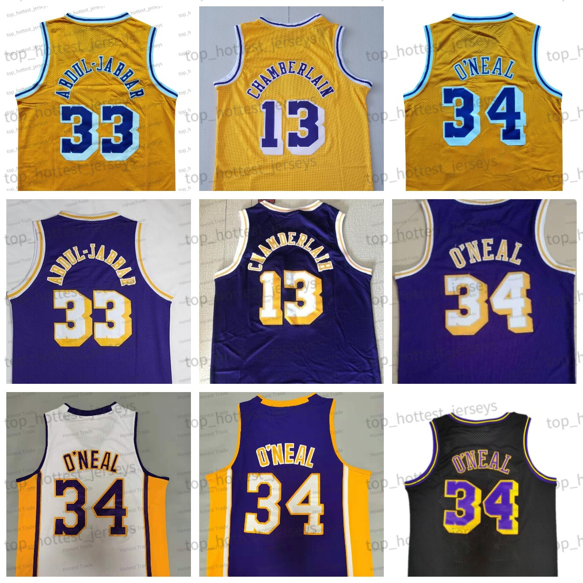 

Retro Johnson 32 Basketball Jersey Purple Yellow 33 Kareem Abdul Jabbar Shaq 34 Shaquille Stitched Mens Vintage Jerseys, Men jersey