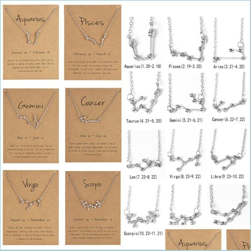 

Pendant Necklaces 12 Constellation Pendant Necklace Zodiac With Card Charm Mes Birthday Gift For Women Girl Drop Delivery Bdejewelry Dhbzy