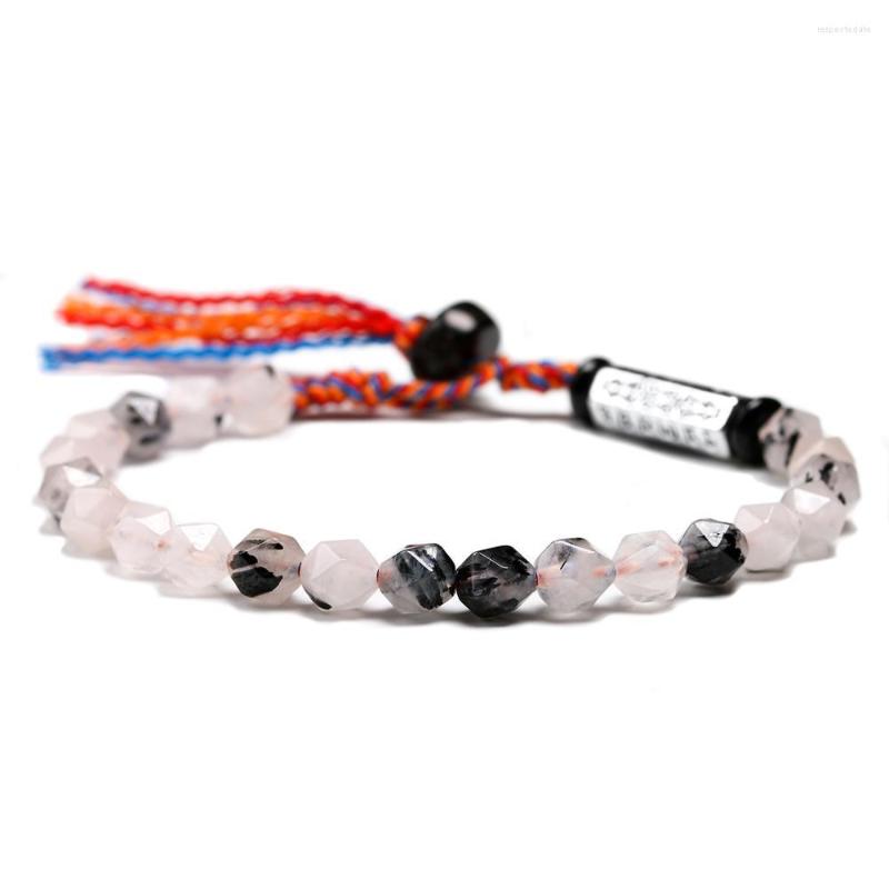 

Strand 6mm Faced Natural Black Tourmaline Stone Mala Beads Bracelet Women Tibetan Buddhist Six True Word Om Mani Padme Hum Charm Gift