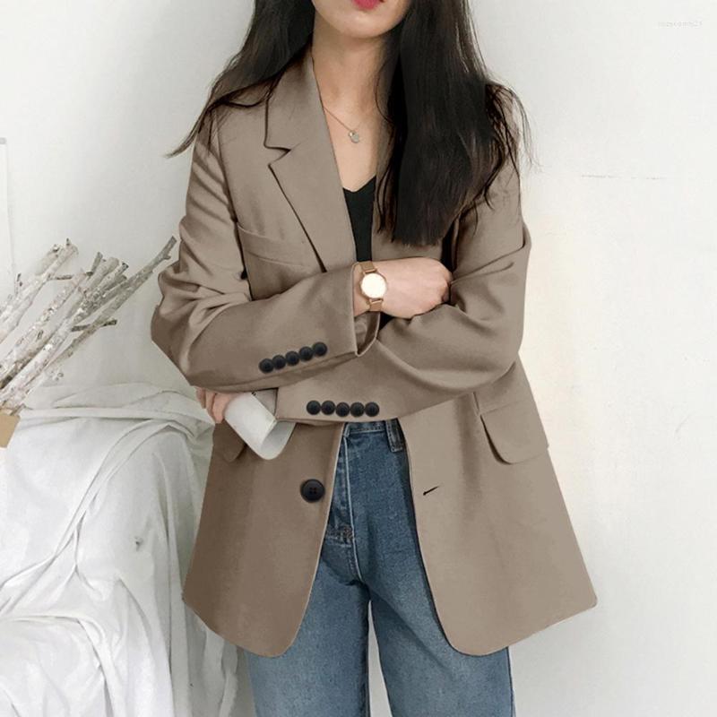 

Women' Suits Chic Button Decor Lapel Women Blazer Business Loose Type Formal, Beige