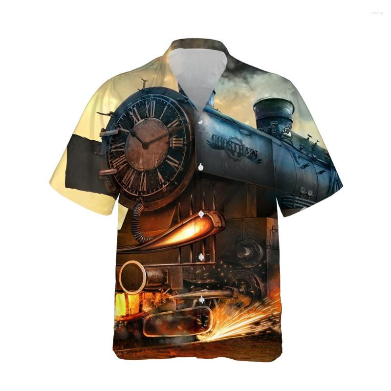 

Men's Casual Shirts Jumeast 3d Fantasy Cool Train Printed Mens Hawaiian Shirt Short Sleeve Steampunk Vintage Fashion For Men Loose, 02