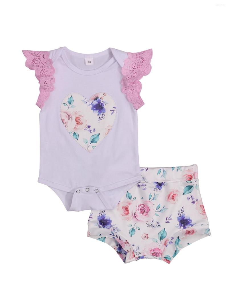 

Clothing Sets Girl Tops Shorts Suit Summer Flower Printed Lace Shirt Loose Pants Pink/White/Blue