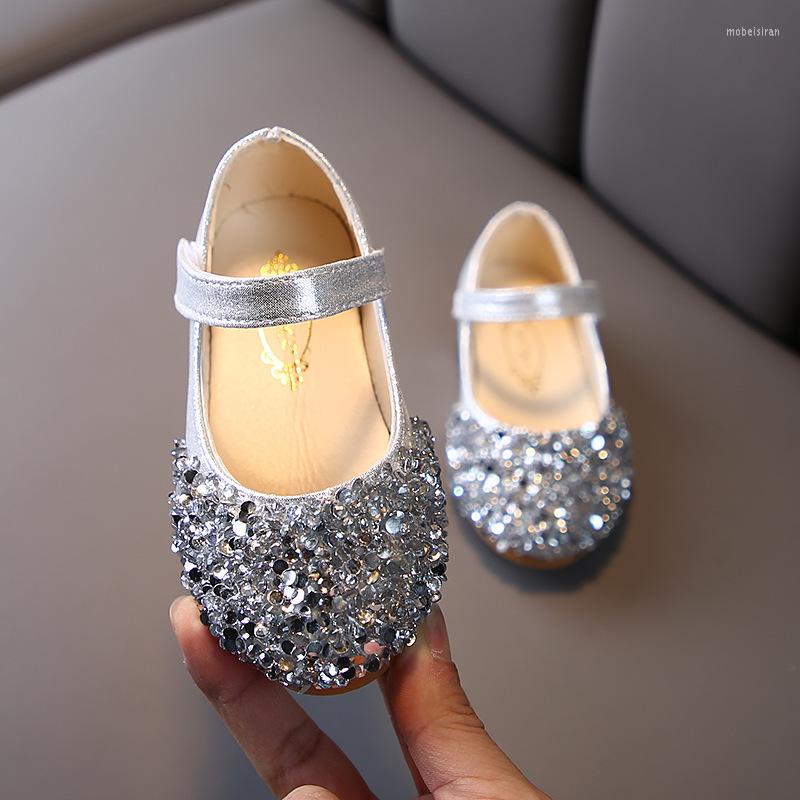 

Flat Shoes Bling Baby Girls Kids Princess For Cocktail Party Little Wedding Dress Gold Pink Silver 1-7years
