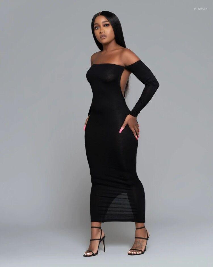 

Casual Dresses Black Backless Tight Bodycon Women Sexy Off The Shoulder Party Slim Soft Vestidos Lady Streetwear Clothes