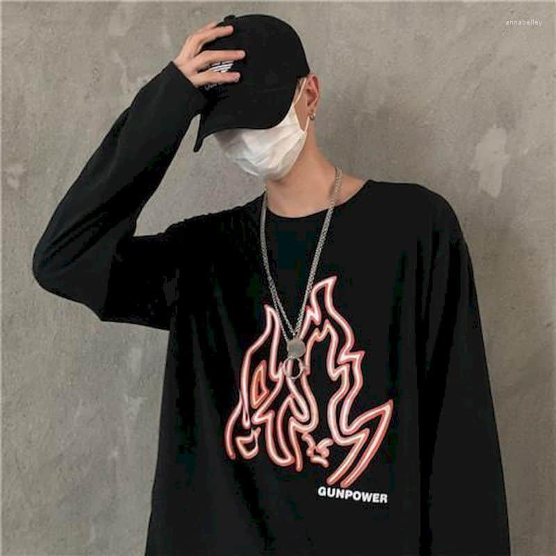 

Men' T Shirts Dark Long-sleeved Men T-shirt Autumn Hip-hop Trend Student Korean Loose Bottoming Shirt Plus Size, 311 white