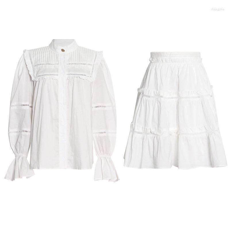 

Women' Two Piece Pants Original Brand Fashion Luxury Niche Design Skirt Suit Single Breasted Hollow Stitching Shirt High Waist Casual Short, White