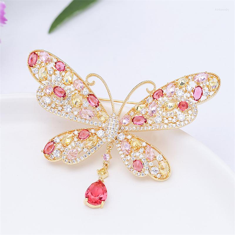 

Brooches Luxury Colorful Zirconia Butterfly Hanging Rhinestone Badges Insect Lapel Pin Trendy For Women Jewelry Gift