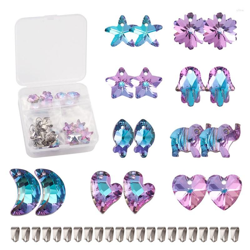 

Charms 36pcs/box DIY Pendant Glass Rhinestone Pendants Imitation Austrian Crystal Faceted Snap On Bails For Jewelry Making
