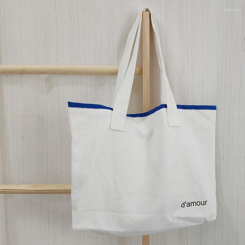 

Evening Bags Lazy Style Large-capacity Canvas Shoulder Bag Female College Student Class Tote Cotton Padded Handbag, White