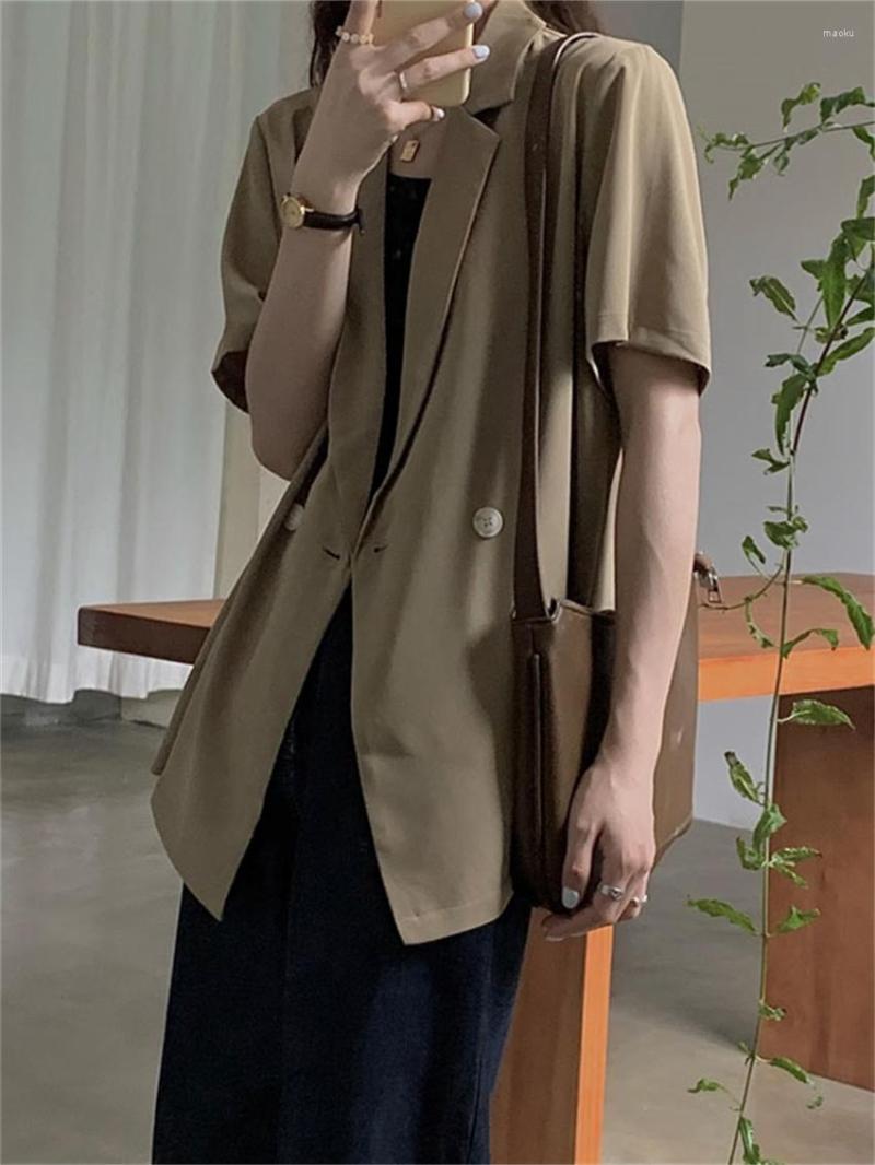 

Women's Suits HziriP Summer Women Blazers Short Sleeve Gentle Office Lady 2022 OL All Match High Street Notched Casual Elegant Coats, Khaki