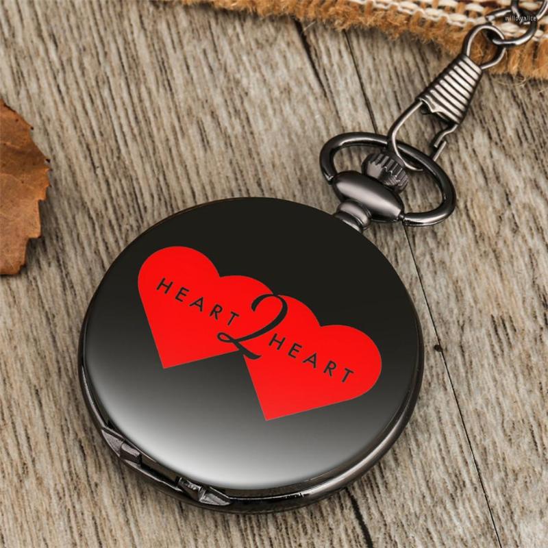 

Pocket Watches Heart To Elements Printed Smooth Black Watch Quartz Movement Antique Pendant Clock 30 Cm Fob Chain Gifts Men Women, With pocket chain