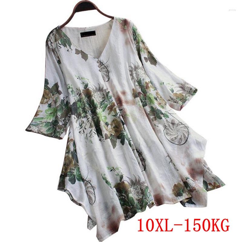 

Women's Blouses Large Size Women's Shirt Cotton And Linen Big  6XL 7XL 8XL 9XL Summer V-neck Short-sleeved Loose White Top, Picture color