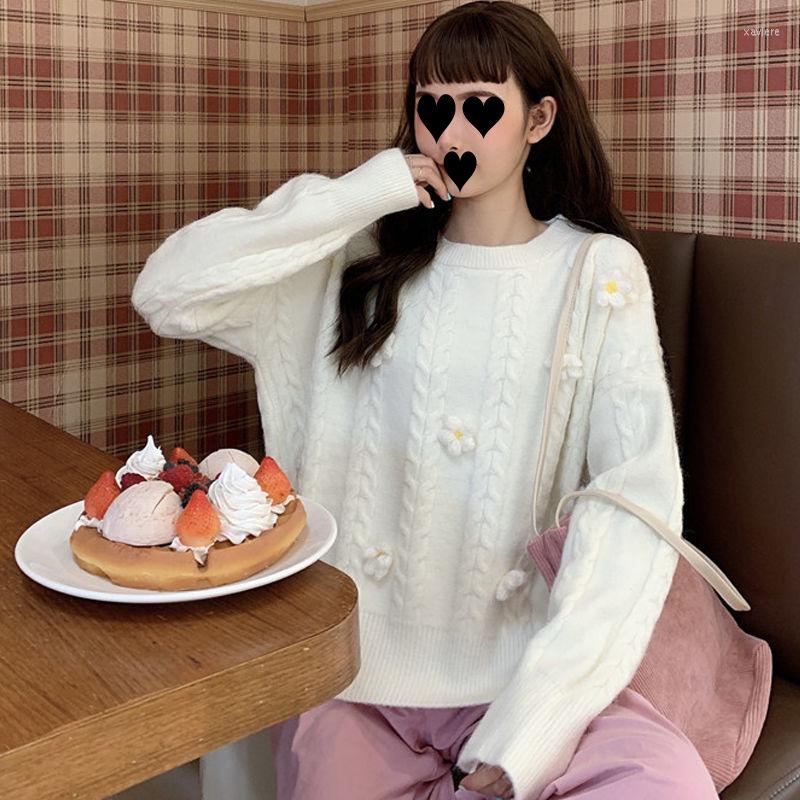 

Women's T Shirts 2022 Autumn Winter Style Twist Knitted Sweater Handmade Three-dimensional Small Flower Women, Blue