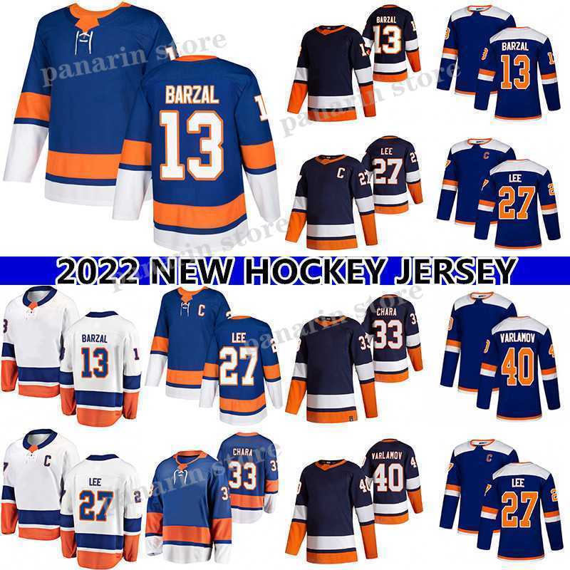 

Hockey Jerseys 13 Mathew Barzal Jersey 27 Anders Lee 33 Zdeno Chara 11 Zach Parise 40 Semyon Varlamov hockey jerseys Men Shirt Player Wear, Blue 3rd