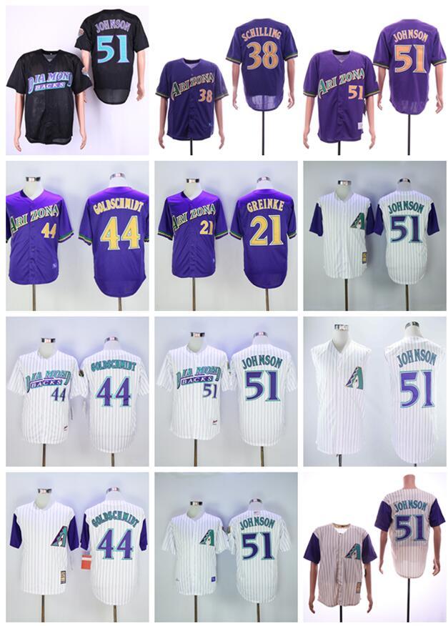

baseball Men 2020 Custom Arizona 51 Randy Johnson Diamondbacks 38 Curt Schilling 21 greinke 44 Paul Goldschmidt Baseball Size M-3XL, #44 goldschmidt white 2