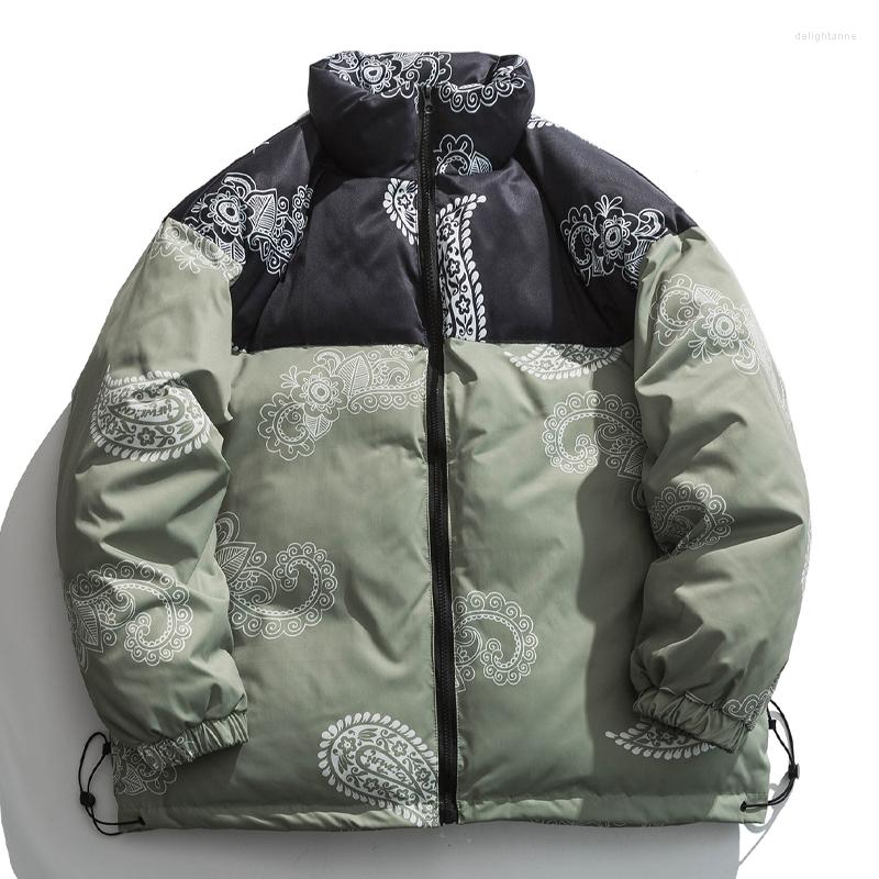 

Men's Down Vintage Thick Parkas Men Cotton Patchwork Flowers Printed Padded Jacket Japanese Harajuku Casual Coat Oversized Unisex Winter, Green