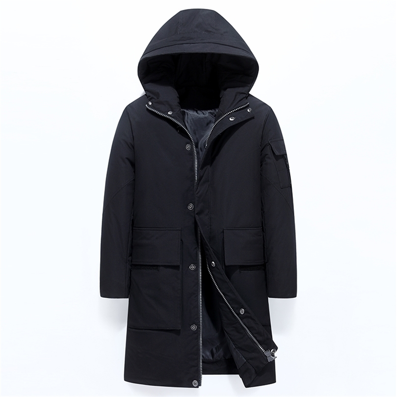

Mens Down Parkas Mens Trendy Warm Down Jacket Winter Mens Fashion Hooded Jacket MidLength Solid Color Windproof Top Thickened 2201006, Black