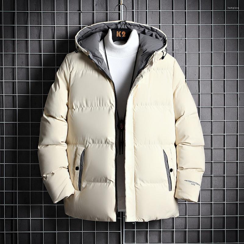 

Men's Down Winter Jacket Men Puffer With Hood Thicken Warm Coats Cotton Padded Coat Fashion Clothing Solid Color Casual, Khaki
