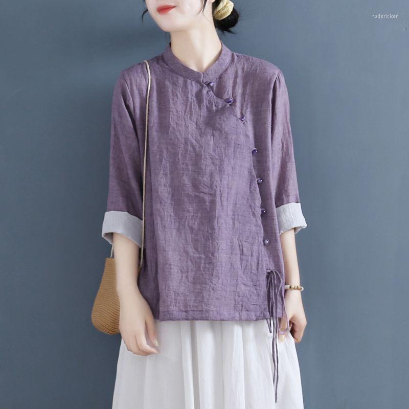 

Ethnic Clothing Retro Chinese Women Blouse Traditional Vintage Oblique Shirt Zen Cotton Oriental Woman Tops Mandarin Collar Cheongsam Top