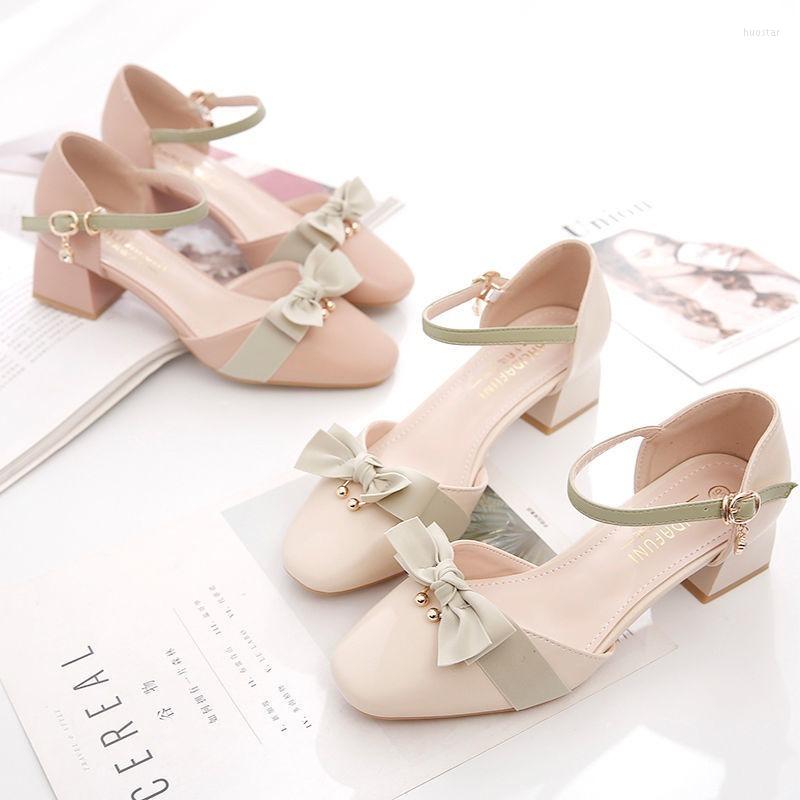 

Dress Shoes 2022 Women's Summer Mid-heel Baotou Hollow Fashion Baita Casual, Beige
