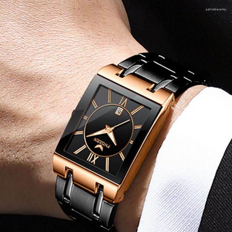 

Wristwatches Square Men Watches 2022 Men's Quartz For Male Clock Top Relogio Masculino Military Wrist Meski, Black rose gold
