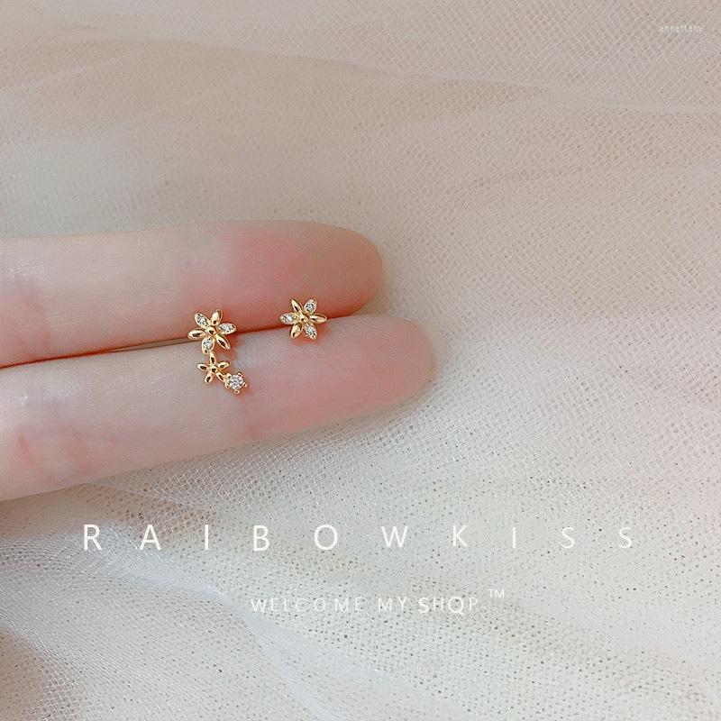 

Stud Earrings Beautiful Asymmetric Flower Female Zircon Tassel Simple Small Exquisite Fashion All-match Jewelry
