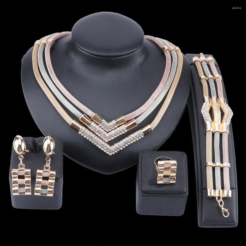 

Necklace Earrings Set Classic Jewelry Nigeria Dubai Gold-color African Geometric Wedding Jewellery Fine Bridal Gifts, Picture shown