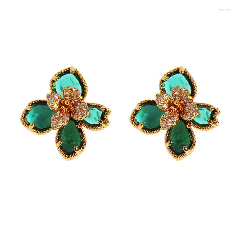 

Stud Earrings Green Zircon Flower Light Luxury Antique Purple