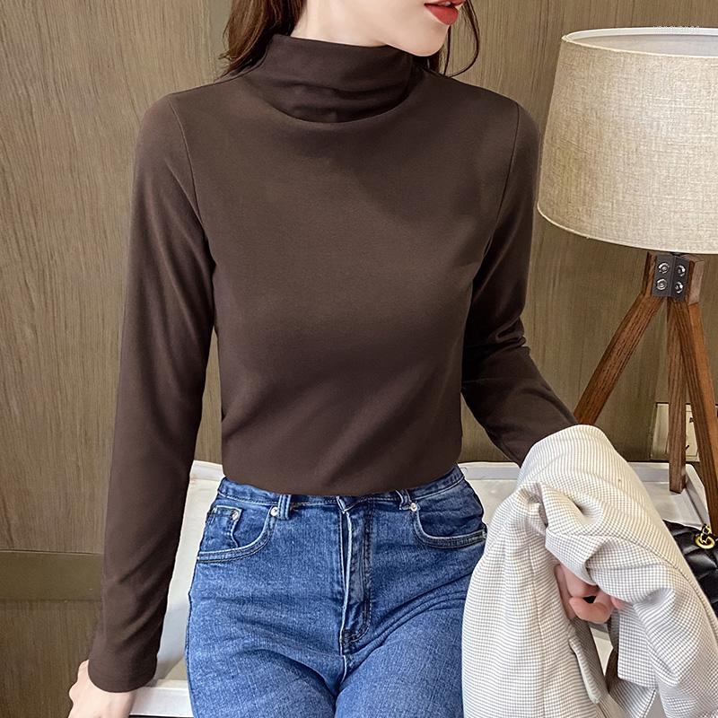 

Women's T Shirts Turtleneck Women Long Sleeve Double-Sided German Velvet Tops Female Soft Casual Thick Tees Women's Bottom T-shirt, Black