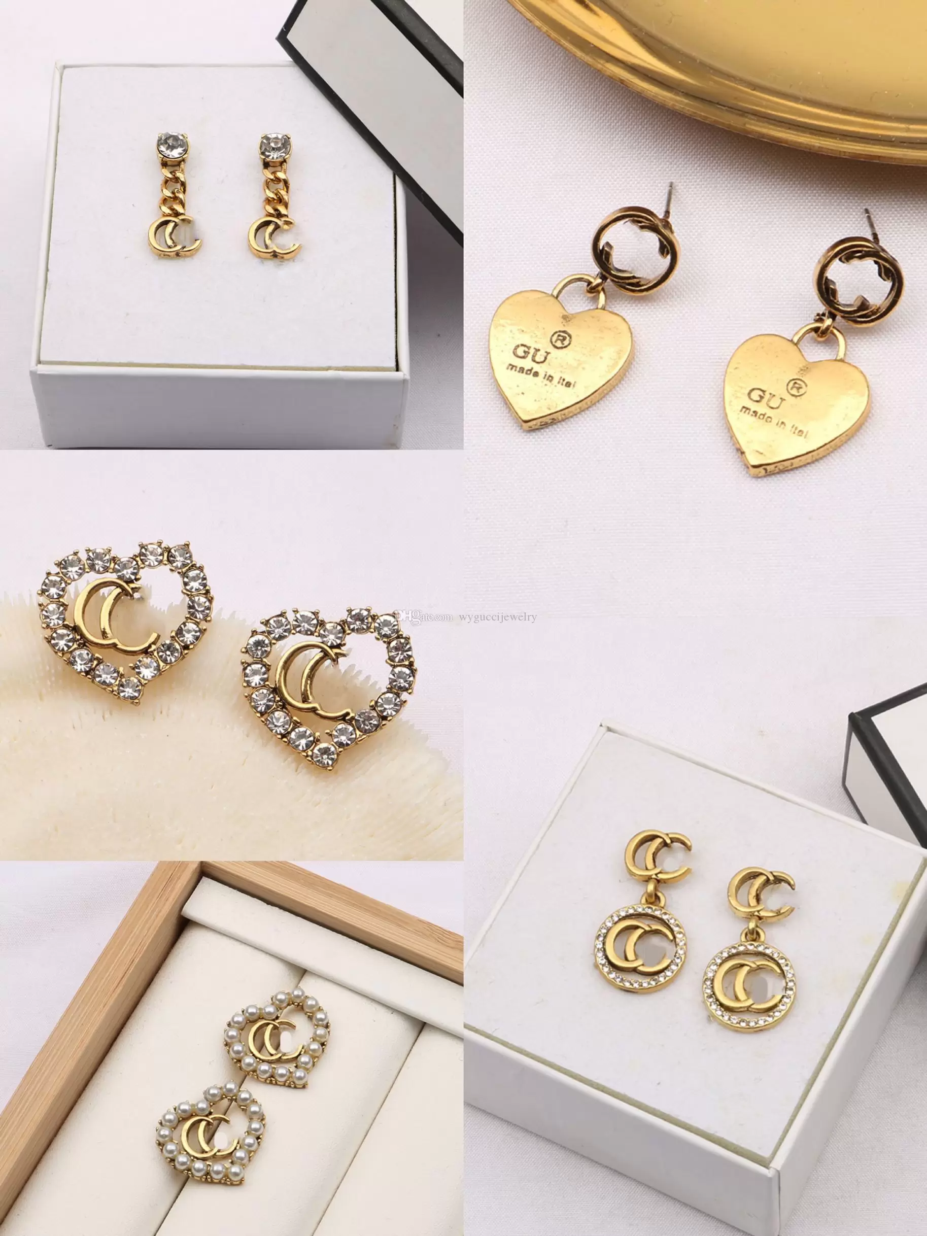 

Mixed Simple 18K Gold Plated 925 Silver Luxury Letters Stud Brand Designers Geometric Famous Women Round Crystal Rhinestone Pearl Earring Wedding Party Jewelry