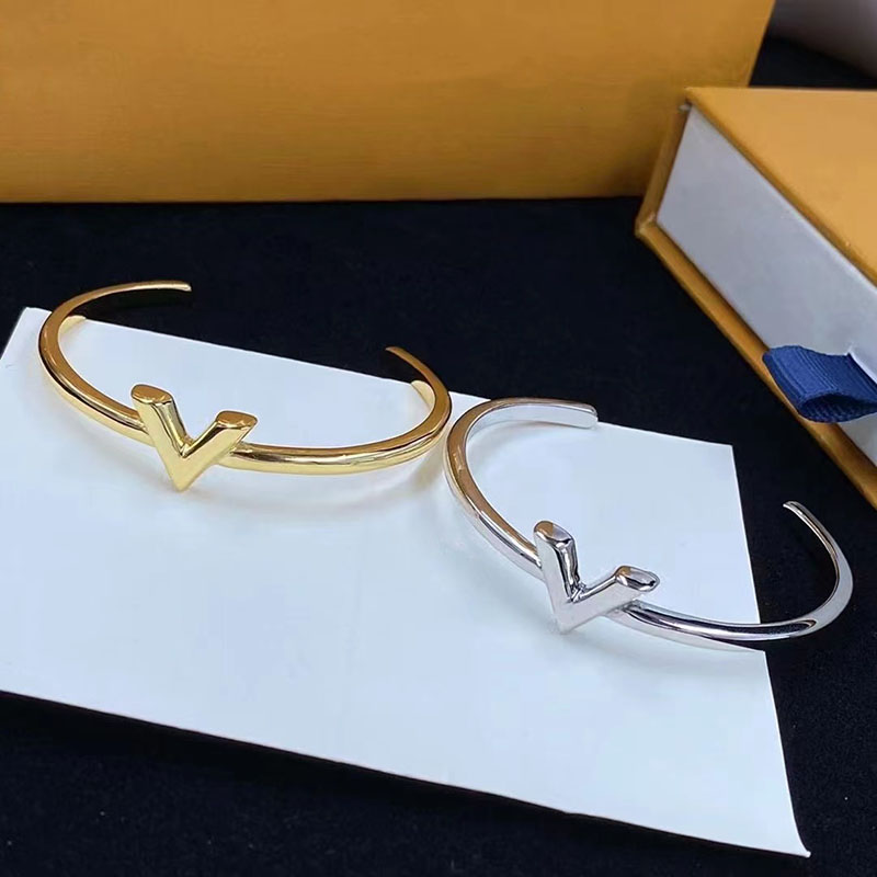 

Bangle 18K gold copper bangle women love brand designer bracelets silver bangles V letter color narrow bracelet fashion jewelry lady party gifts