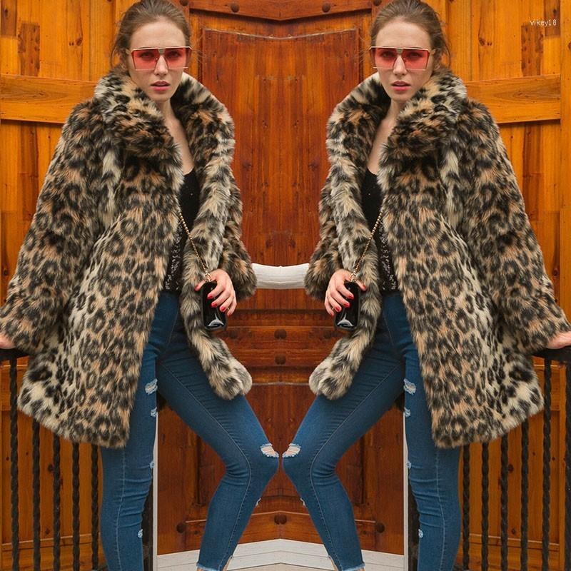 

Women' Fur Faux Coat Leopard Coats Winter Jacket Women Elegant Thick Warm Outerwear Fake Parka Female HHPC03