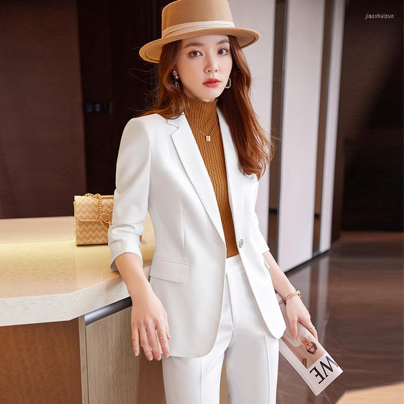 

Women's Two Piece Pants Long Sleeve White Blazer Work Uniforms El Manager Outfit Beautician Tailored Suit Formal Clothes Women's, Whitejacketpants