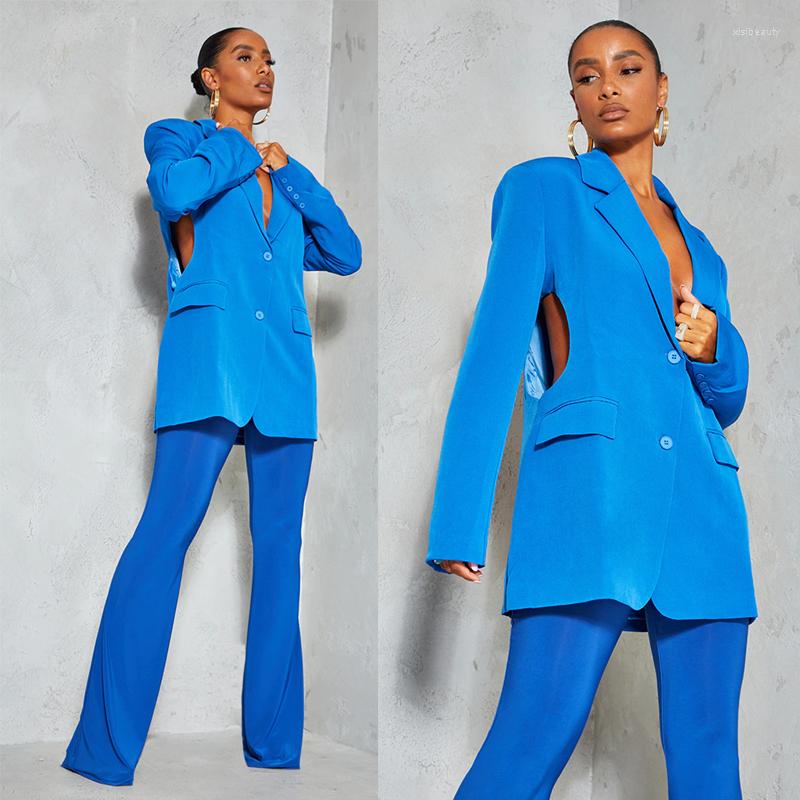 

Women's Two Piece Pants Loose Fashion Women Blazer Suits Blue Cut Out Notched Lapel Flare 2 Pieces Custom Made Casual Young Jacket, Red