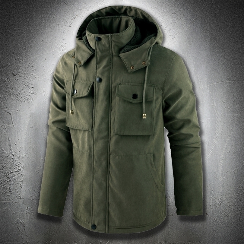 

Mens Down Parkas Parkas Men Hooded Jackets Thicken Fleece Lined Jacket Multipockets Outdoor Coats Men Plus Size Military Jackets Keep Warm 2201006, Khaki