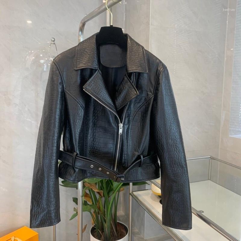 

Women' Leather Women Coat Sheepskin Jacket 2022 Fashion Natural Long Sleeve H821, Black