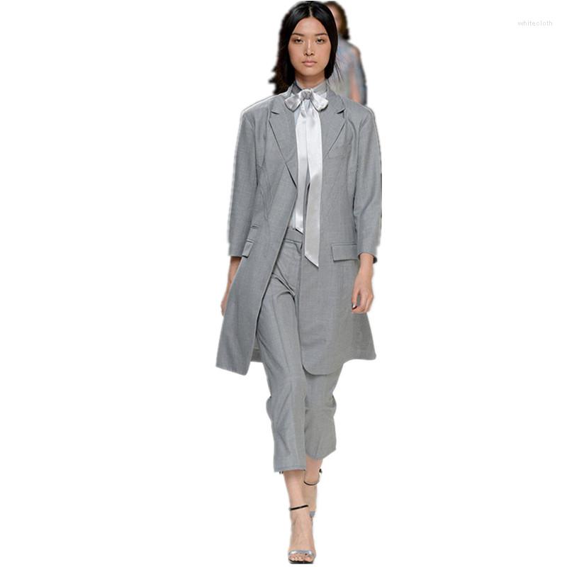 

Women's Two Piece Pants Light Gray Women Business Suits Casual Office Formal Work Wear Female Unifrom Long Jacket Ankle-Length Custom Made, Choose color chart